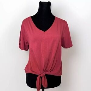 Ariat Top S Hillary Brick Red Tie Front Crochet Sleeve Western Country Festival